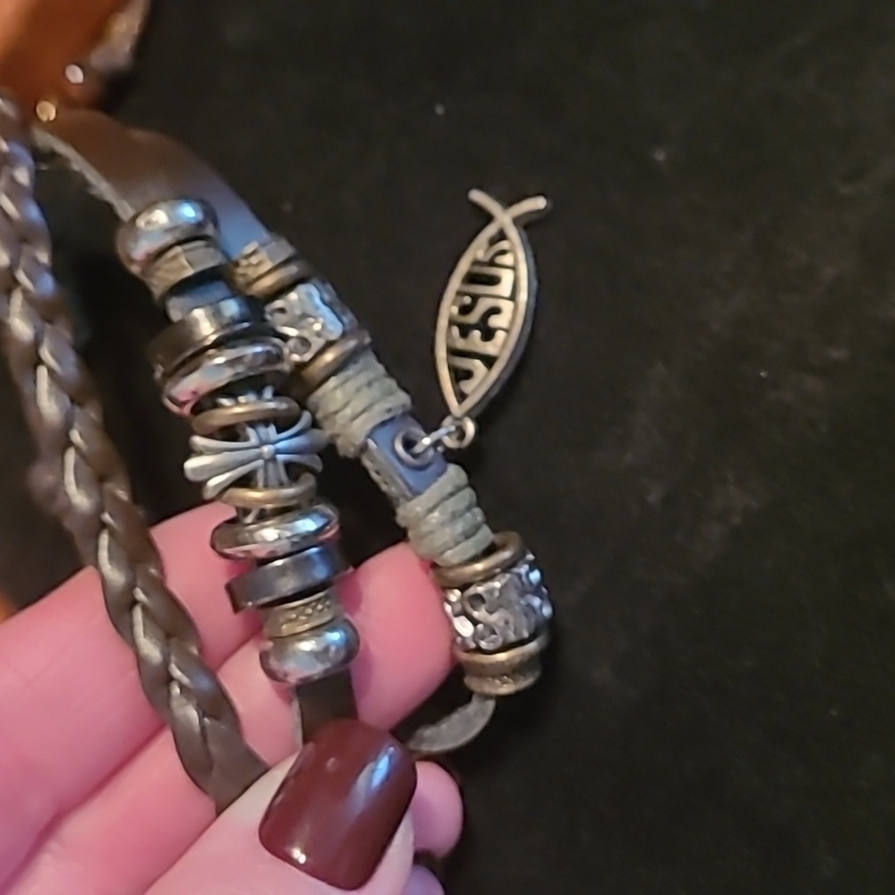 Leather BoHo Beaded Jesus Fish Bracelet